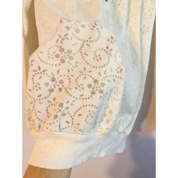 Free People Womens XS Ivory Cream Light Sheer Ling Sleeve Top - Picture 3 of 6